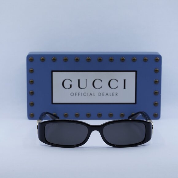 Gucci GG1661S 001 Rectangle Sunglasses - Shiny Black\Grey - Picture 2 of 14